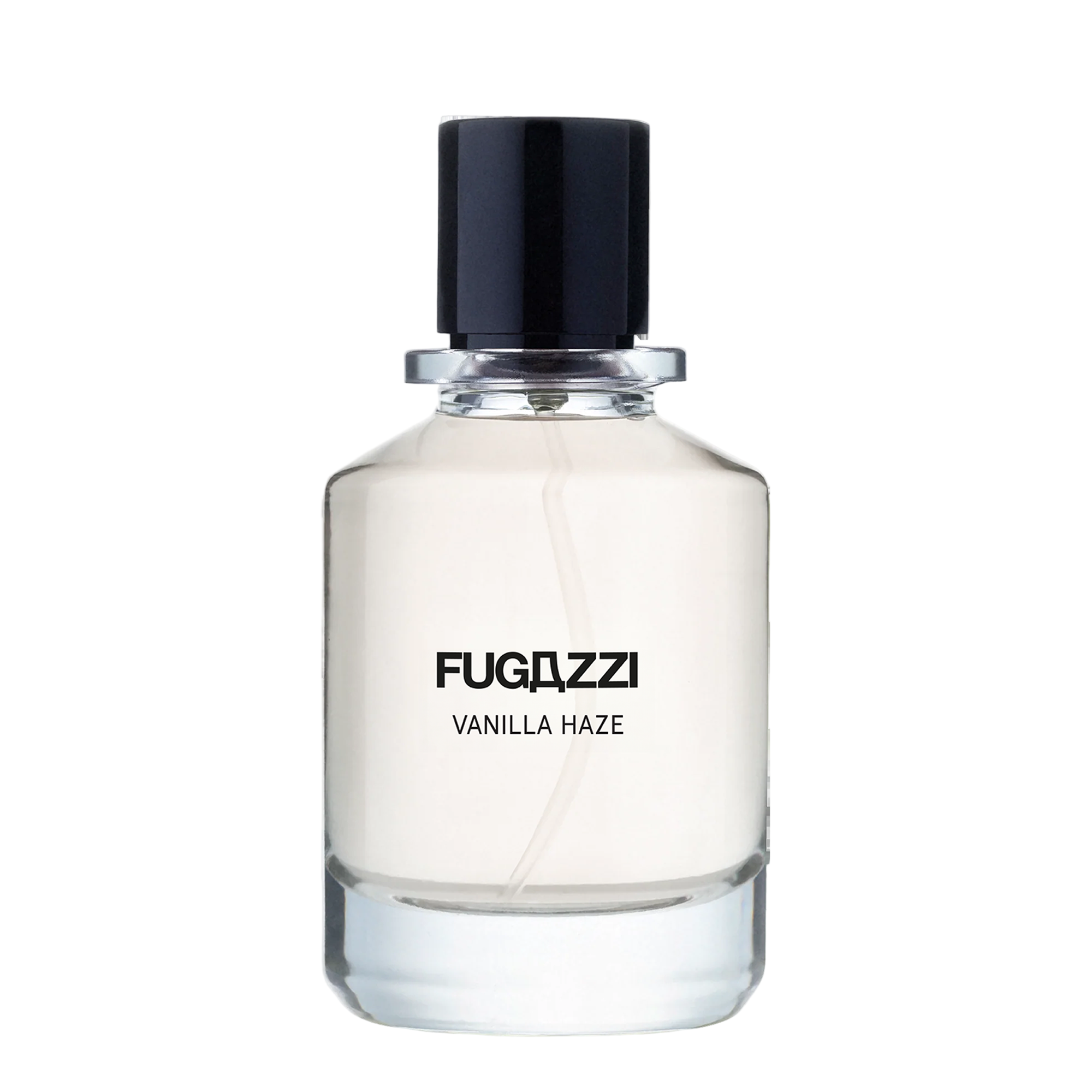 Fragrance bottle labeled 'Fugazzi Vanilla Haze' on a white background