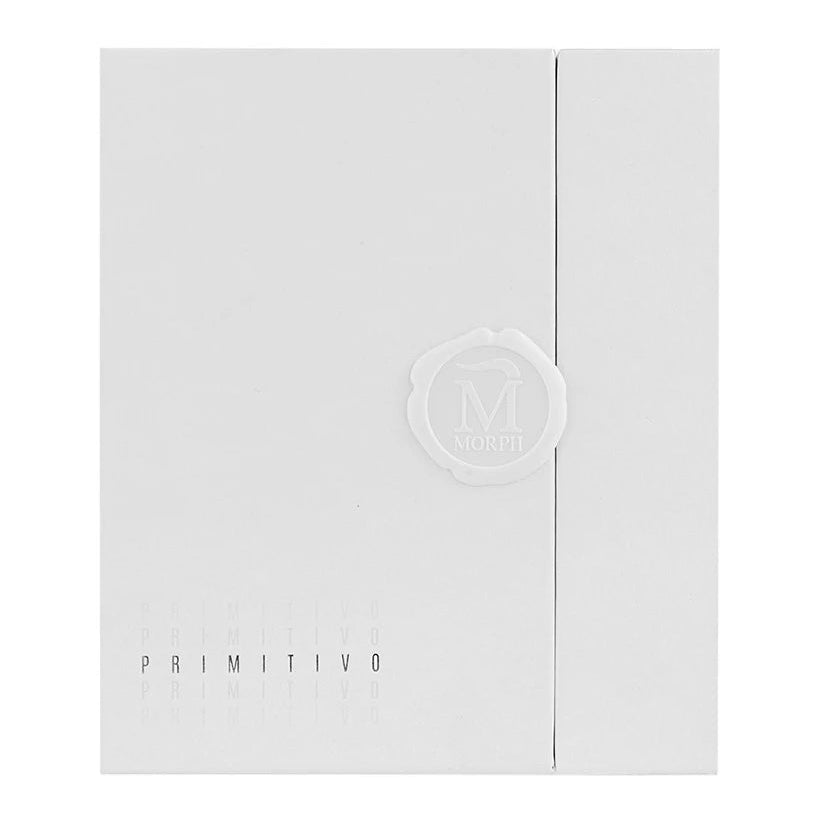 White product packaging with 'M' logo and 'PRIMITIVO' text on a white background