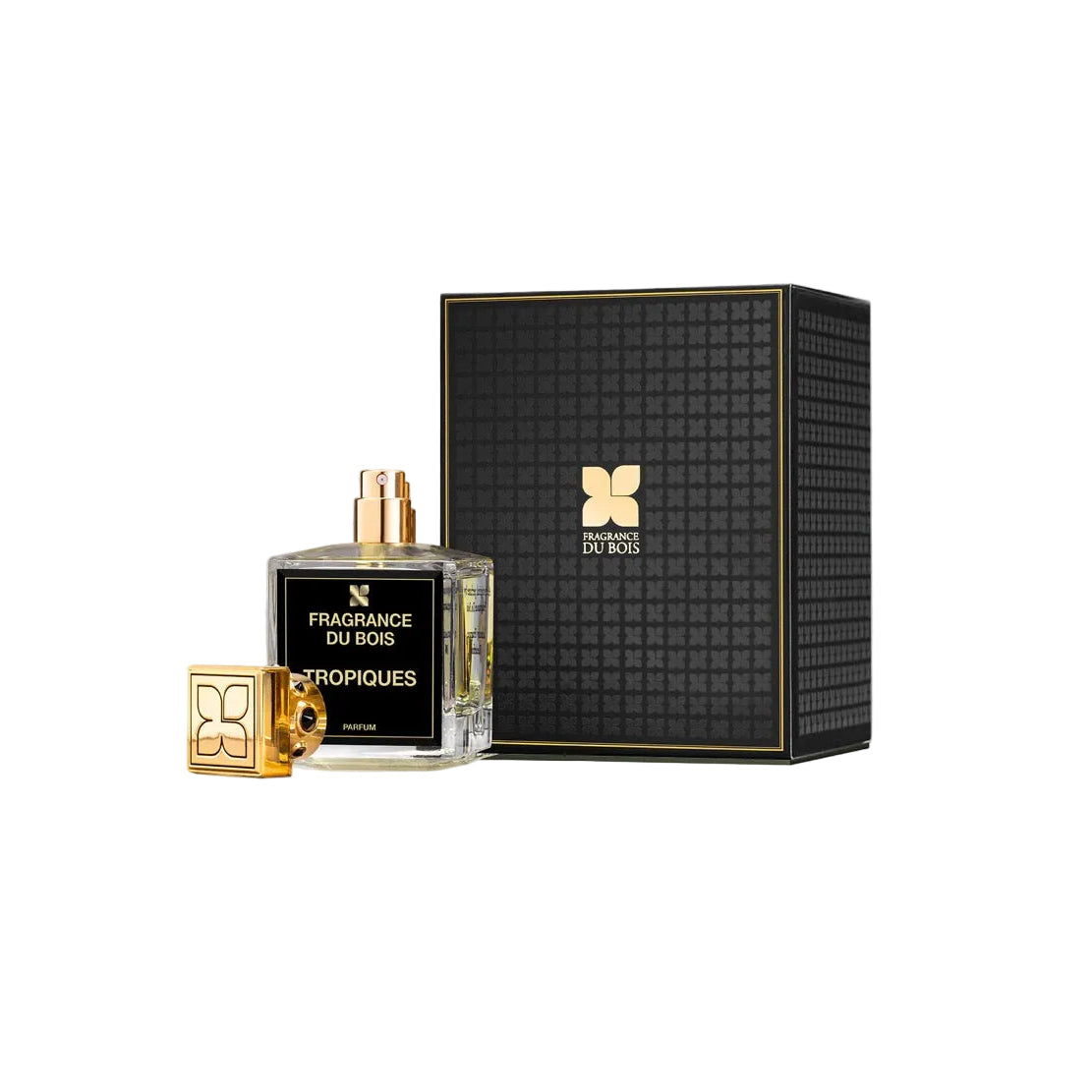 Perfume bottle and packaging of 'Du Bois' on a light gray background